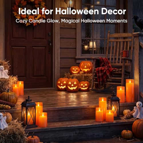 Image of Raycare Orange Halloween Battery Operated Flameless LED Candles with Remote | Acrylic Warm Lighting, Autumn Atmosphere for Halloween Party, Thanksgiving Dinner, Fall Harvest Festival Home Decor, Set of 5
