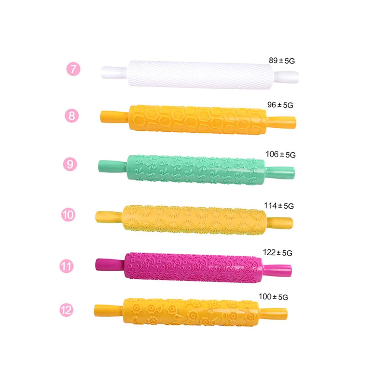Set de 8 Rouleaux à Pâtisserie en Plastique pour Décorations Pâtisserie, Motif Relief Floraux, Facile à Tenir, pour Fondant et Gaufrage