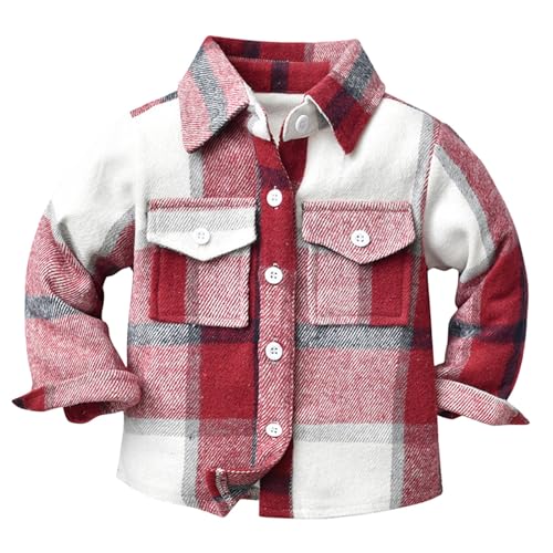 Flannel Shirt for Boys Girls Teen Plaid Button Down Long Sleeve Shirts with Pockets Fall Winter Coats for Boys