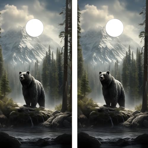 Pair of Waterproof Cornhole Board Wraps- Decals ONLY- Wild Bear - Laminated - Easy to Apply
