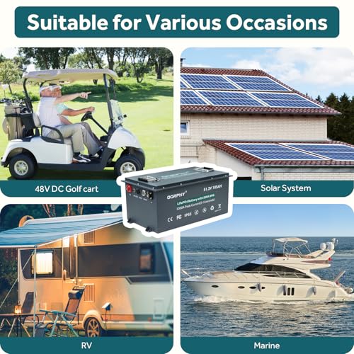 Image of OGRPHY 48V Lithium Golf Cart Battery, 200A BMS(1000A Peak Current), with Touch Monitor & Mobile APP, 4000+ Cycles 48V Lithium Battery with 18A Charger, Perfect for Golf Carts, Solar(105AH)