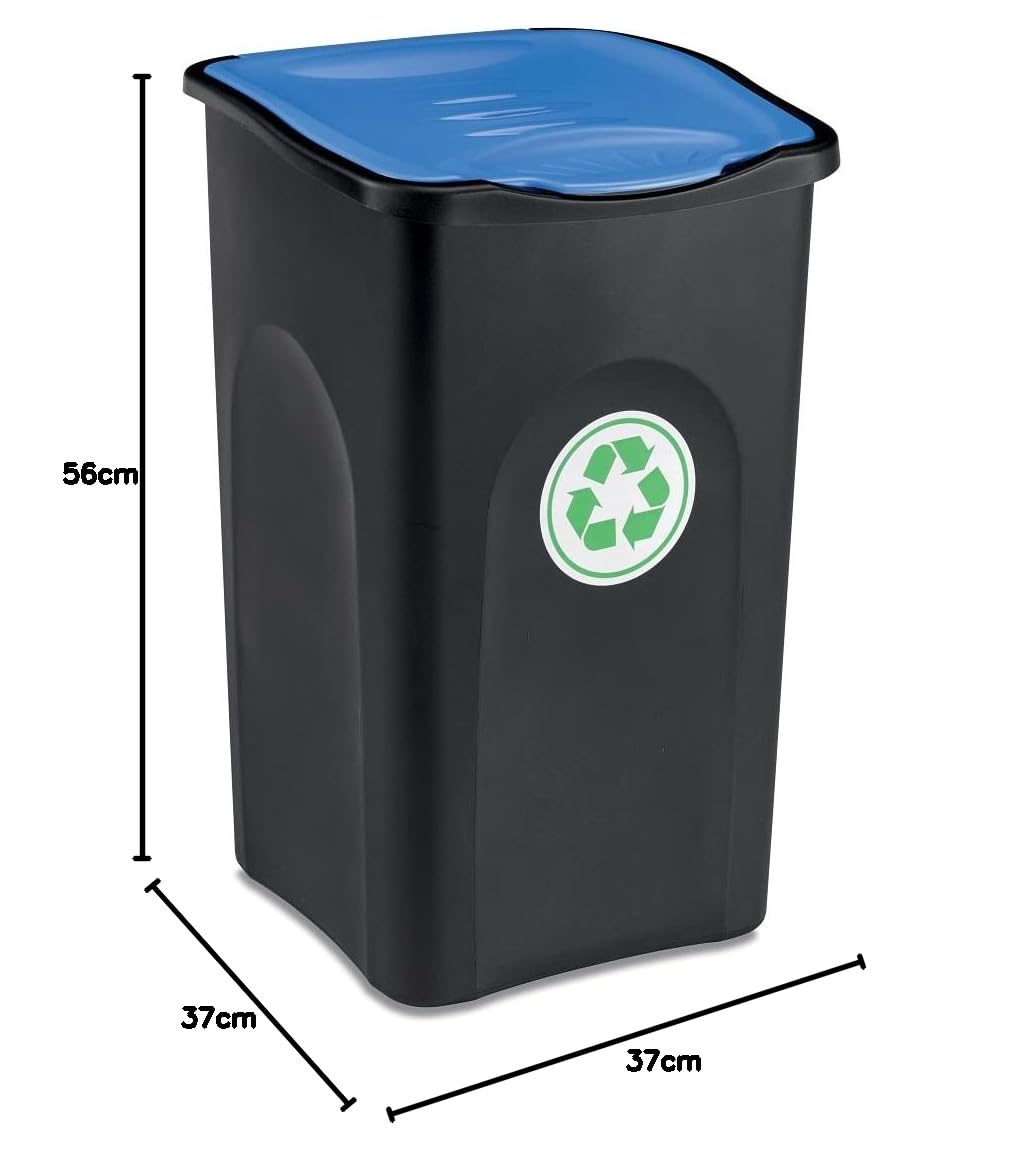 Kreher 3 Stück Abfalleimer 50 Liter mit Deckel in verschiedenen Farben für optimale Mülltrennung (Grün, Gelb und Blau). Abwaschbar und leicht zu reinigen!