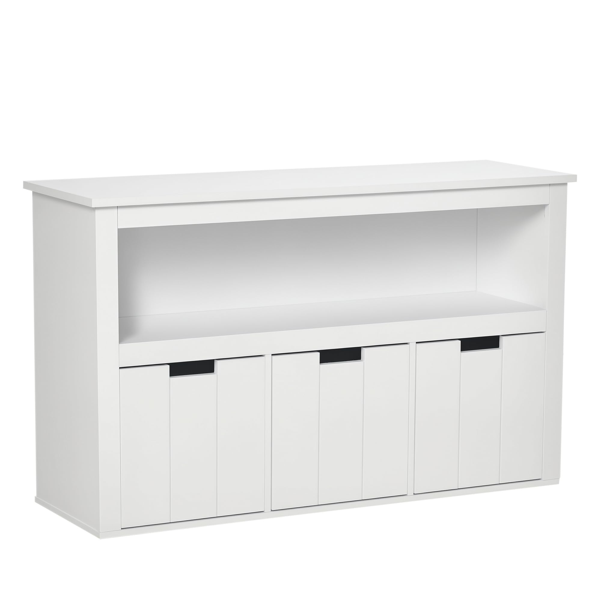 HOMCOM Aparador de Salón con 3 Cajones Extraíbles 102x33x61,5 cm Blanco | Estantes Abiertos, para Libros Juguetes, Armario Auxiliar de Almacenamiento, para Dormitorio Cocina