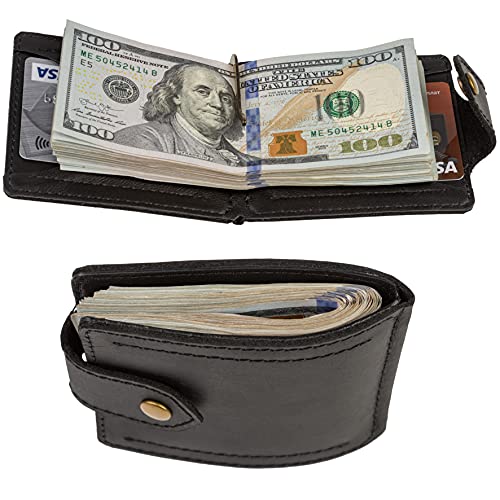 Mens Leather Wallet with Money Clip - ID Window or Coin Pocket - Slim Bifold RFID Blocking - Genuine Thin Minimalist - Gift Idea (Black)2