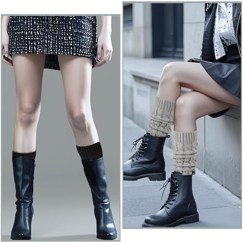 Image of 2 Pairs Leg Warmers for Women Winter Fashion Cable Knit Warm Leg Warmer Accessories for Party Sports Yoga