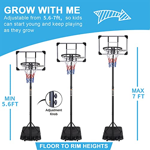 Pulang Rakon Portable Basketball Hoop & Goal Basketball System Stand Height Adjustable 5.6Ft -7Ft With 28In Backboard & Wheels For Youth Kids Outdoor Indoor Basketball Goal Game Play #TOP1