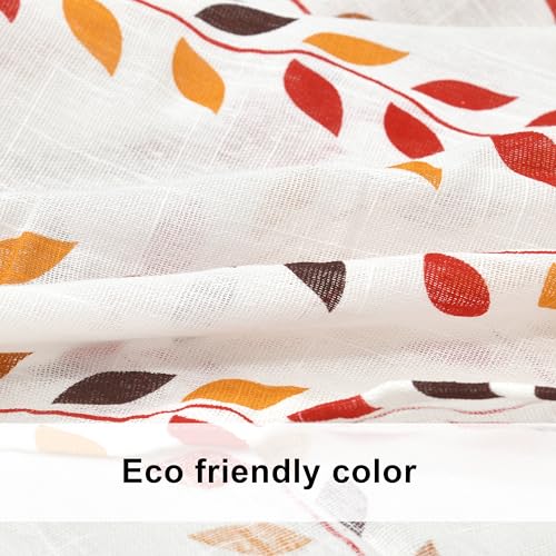Image of THE LINEN COMPANY Cotton Sheer Curtains with Steel Eyelet for Living Room /Dining Hall /Hotel /Farm House Set of 2 Pcs (4.5ft x 8 ft, Leaf Print)
