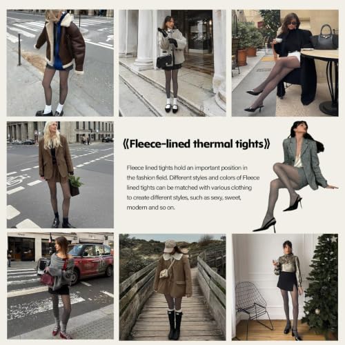 Image of X-CHENG Fleece Lined Tights Sheer Women - Winter Fake Translucent Warm Pantyhose Leggings Sheer Thick Tights for Women
