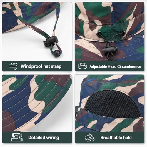 Image of HUAMULAN Wide Brim Sun Hats Men and Women Bucket Safari Fishing Hat for Hiking Garden Lawn Work Camping Outdoor