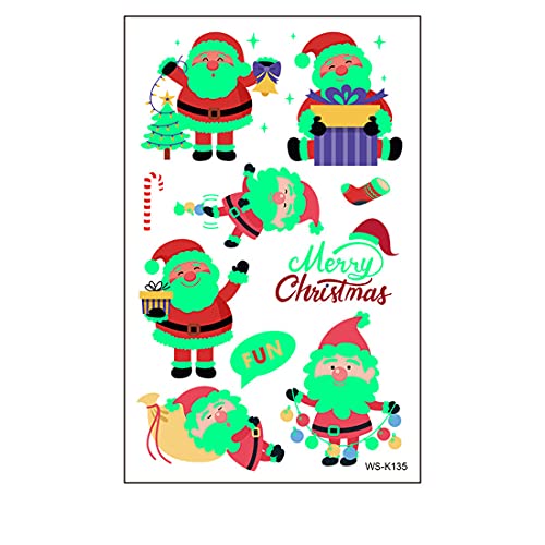 Set van 18 kindertattoos, lichtgevende kersttatoeages, stickers, glow in donker, kinderen, cartoon-tatoeages, gezicht… - Image 4