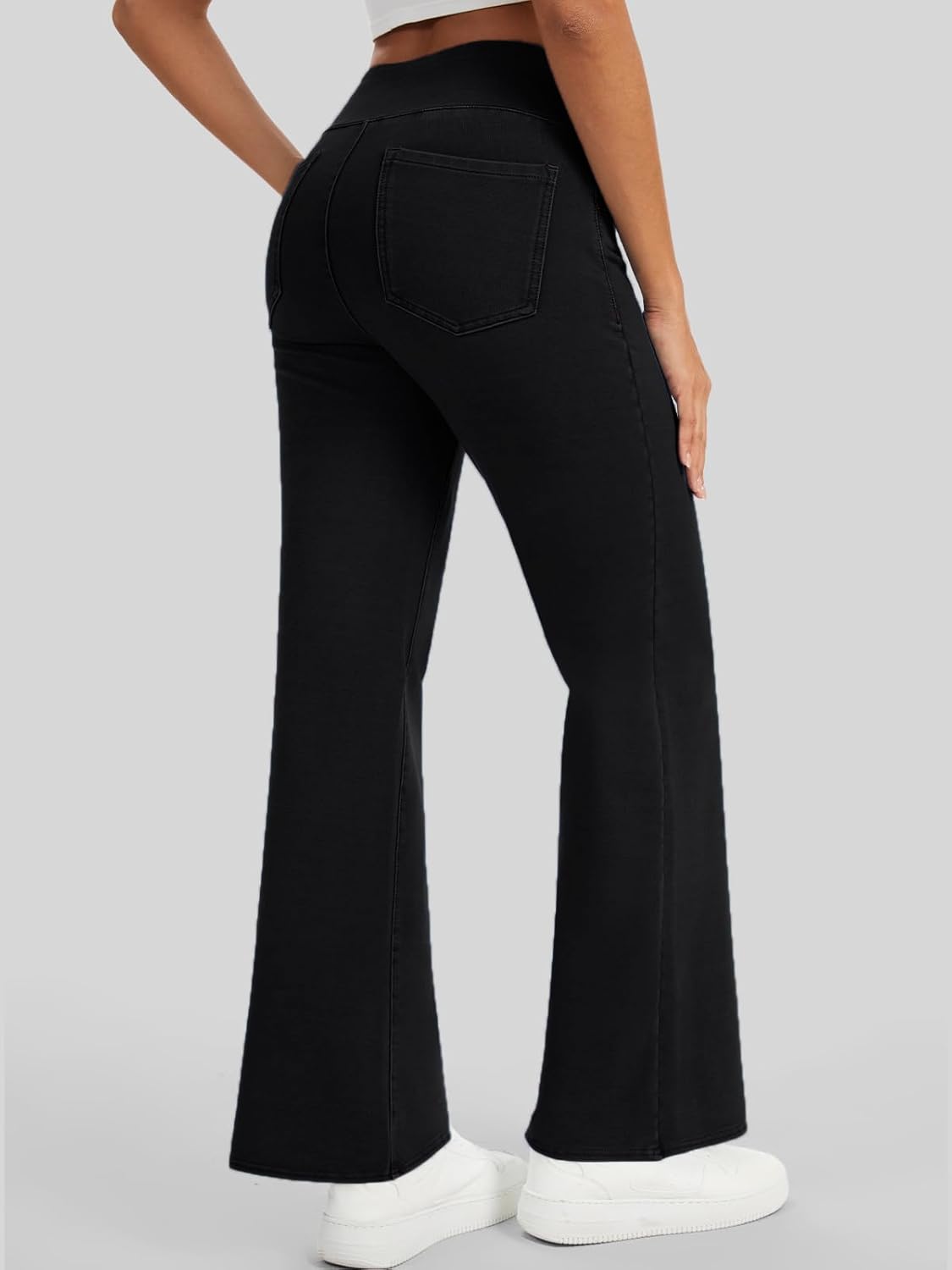 Women’s High Waisted Jeans Pants Stretchy Pull On Bootcut Pants with Pockets Soft Wide Leg Casual Everyday Trousers - Image 2