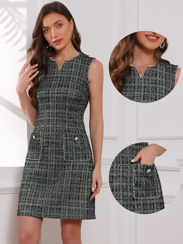 Image of Allegra K Tweed Dress for Women Elegant Plaid Sleeveless Business Casual Above the Knee Dresses