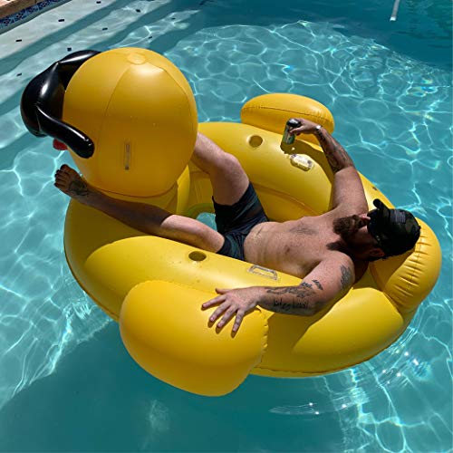 GAME 51901-BB Giant Mesh Bottom Derby Duck Inflatable Pool Float, Quick-Fill Valves, Built-in Cup Holders, Yellow - Thumbnail 4