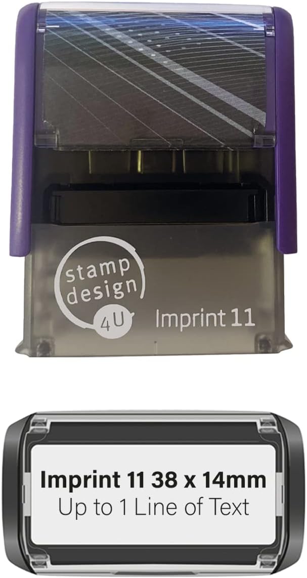Imprint 11 38 x 14mm - 1 Line Custom Stamp with Black Ink Personalised Self-Inking Business Address Rubber Stamp Design 4U