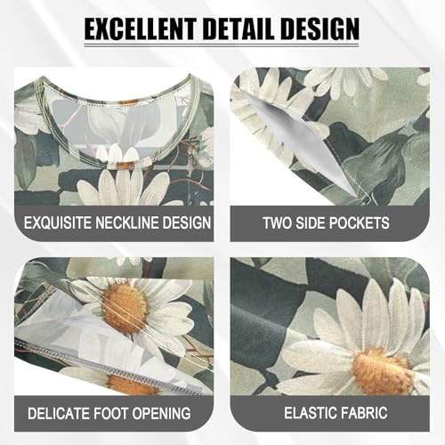 ALAZA Daisy Flowers Geometric Pajama Set Short Sleeve Sleepwear Soft Lounge Nightwear4