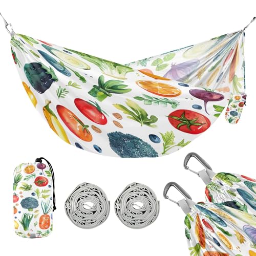ATTX Watercolor Vegetables Camping Hammock - Lightweight & Portable Hammocks, Heavy Duty 330lbs Capacity for Indoor, Hiking, Backpacking, Travel, Backyard, Beach#523