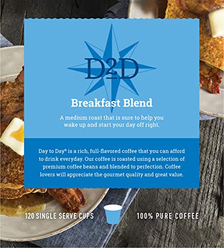 Day To Day Coffee Pods, Compatible with Keurig 2.0 Brewers, Box of 120 Count Breakfast Blend Medium Roast Single Serve Pods