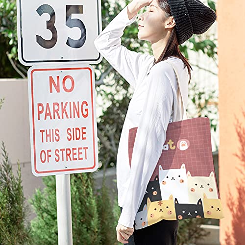 Image of Women's Canvas Cat Print Shoulder Bag - Cat Graphic Hobo Crossbody Handbag