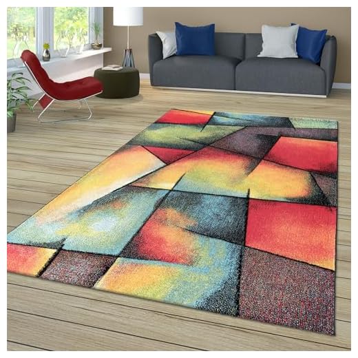 TT Home Alfombra Habitación Salon Dormitoro Pelo Corto Moderna Patrón Geométrico Moteado 3D Colorido, Color:Verde Azul Naranja, Tamaño:160x230 cm