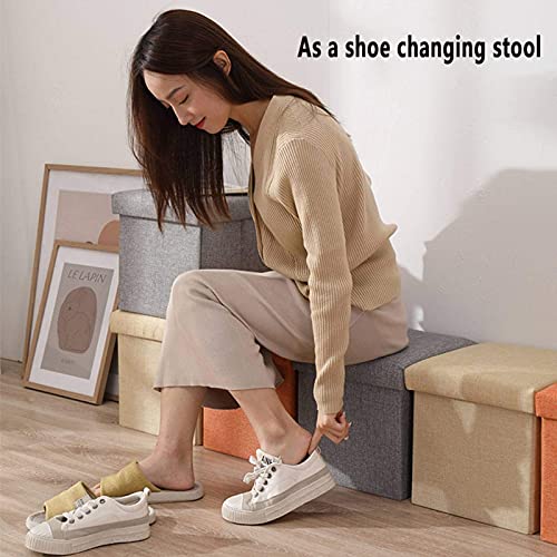 Pouf de rangement pliable en lin, repose-pieds multifonction