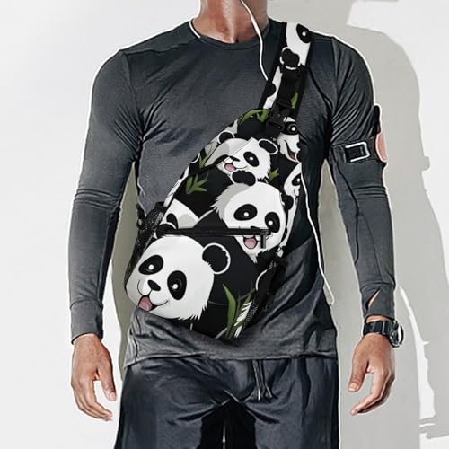 Mochila bandolera deportiva con patrón de panda blanca miniatura 7