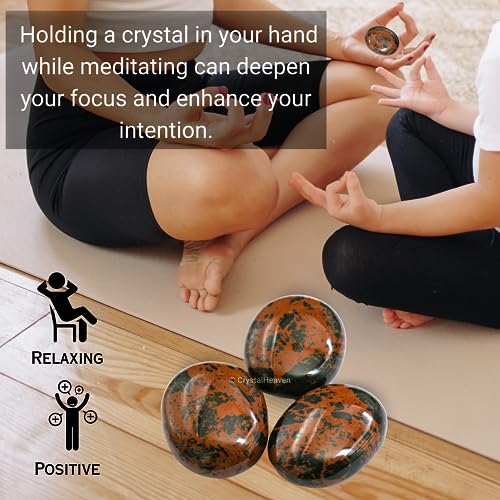 Image of Certified Mahogany Obsidian Crystal Palm Pebbles Stones for Anxiety Stress Relief Massage - AAA Grade Original Healing Gemstone Agate Palm Stone for Yoga Meditation Spiritual Reiki Feng Shui