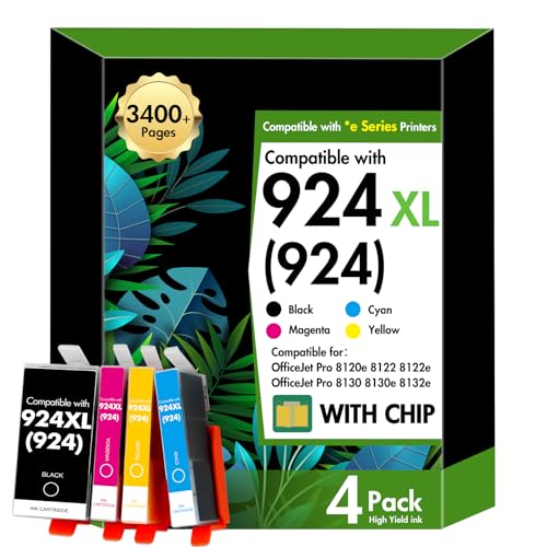 924XL 924 Patronen Multipack 8132e 8122e Kompatibel für HP 924 Patronen XL für HP924 924e für HP OfficeJet Pro 8132e 8122e 8120e 8130e 8124e 8125e Druckerpatronen mit Chip (Schwarz Cyan Magenta Gelb)