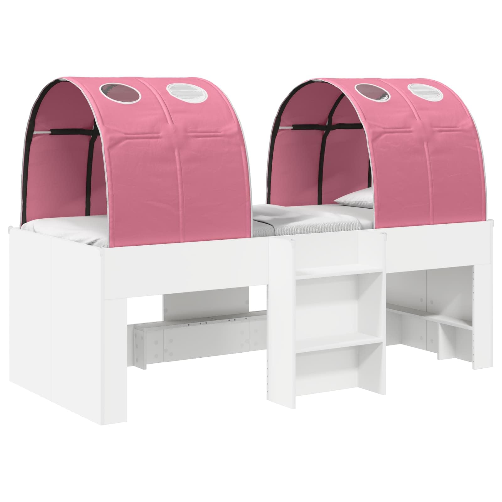 Cama infantil con túnel, color blanco y rosa, 203 x 111 cm, cama de juegos para niñas, niños, cama alta de madera, capacidad de carga de 120 kg, marco de cama estable para habitación de los