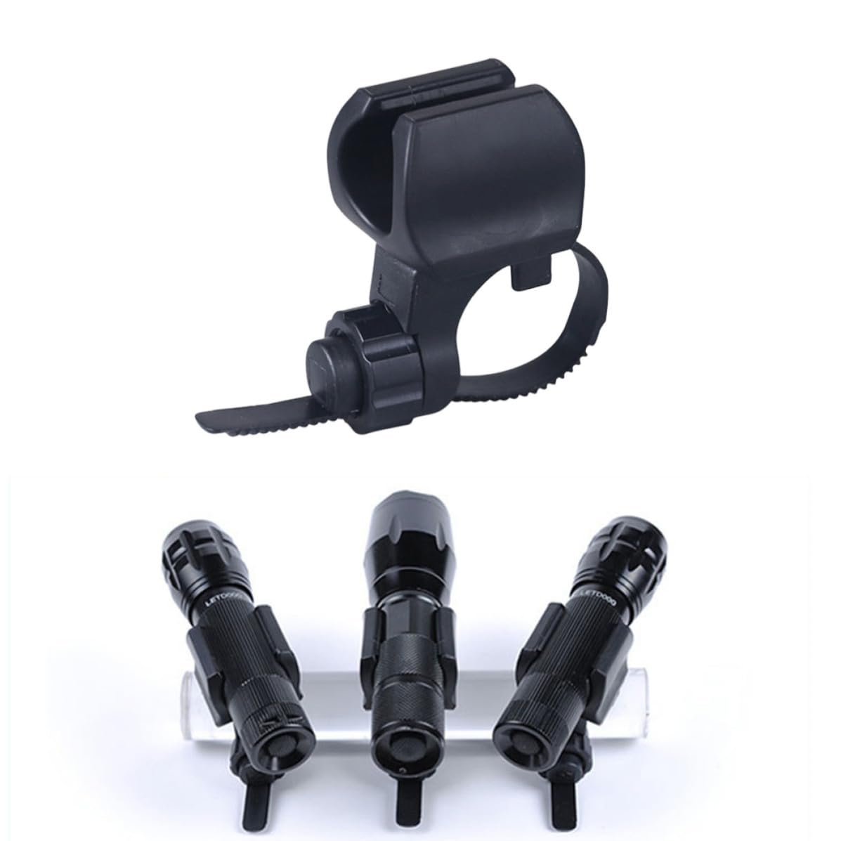 INOOMP Adjustable Bike Front Light Bracket in Black Flashlight Holder Made of Sturdy Plastic, Easy to Mount Secure Bike Flashlight Stem Mount for Outdoor Cycling and Fishing