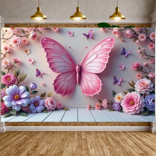 Fondo fotográfico con mariposas y flores 180x110 cm miniatura 6