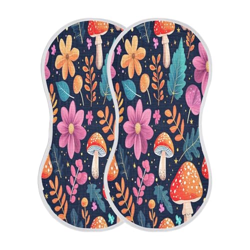 Flowers and Mushrooms Burp Cloths Cotton Baby Washcloths,Large 22x11in Burping Cloth Absorbent and Soft for Newborn Baby Boys and Girls,1 Pack2