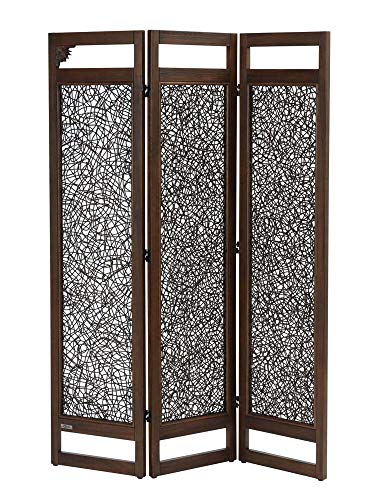 サンフラワーラタン スクリーン ブラウン 幅40(パネル1枚あたり)×高さ160cm チーク無垢材×ラタン 3連パーティション ACP333KA