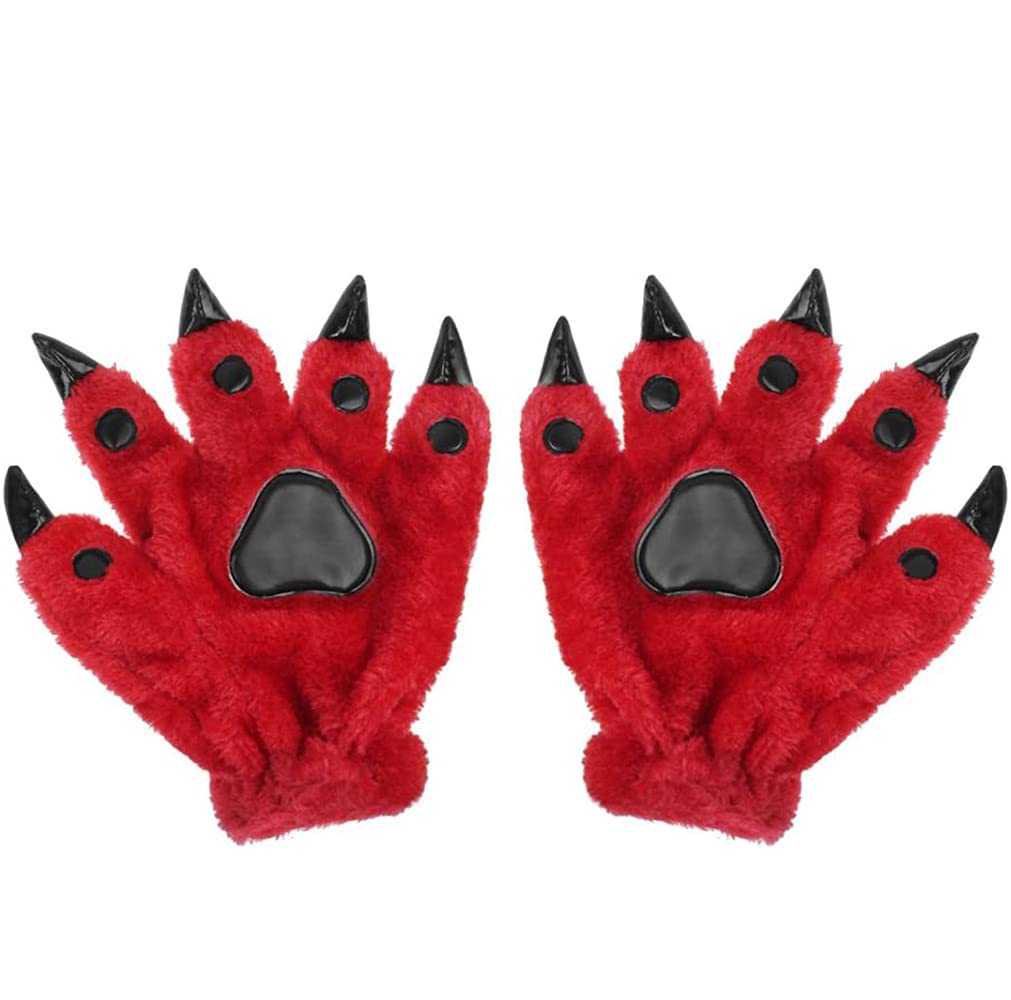 Halloween Costume Claw Gloves Novelty Adults Kids Animal Paw Gloves Hairy Hands Warm Dinosaur Gloves Cat Wolf Claw Mittens for Halloween Cosplay Carnival Party Fancy Gloves