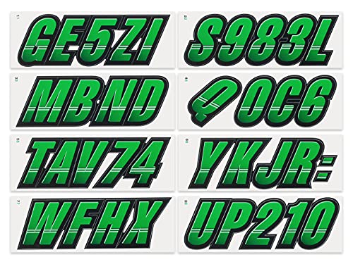 Image of STIFFIE Techtron Green /Black 3 inch Boat & PWC Registration Decals • Numbers Letters Stickers