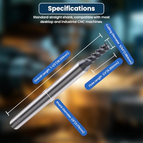Image of Carbide Square End Mill - 4 Flute - 5 /64 inch-4T (5 Piece, 5 /64 inch) - for Milling Alloy Steels, Hardened Steel, Metal & More - Mill Bits Sets for DIYers & Professionals by LU&MN