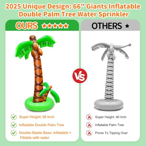 2 Pack Inflatable Palm Trees with Exclusive Two Trunks, 5.5Ft Blow Up Palm Tree Luau Hawaiian Tropical Theme Birthday Indoor Party Decoration, Outdoor Summer Beach Pool Party Supplies Photo Prop Decor - Thumbnail 5