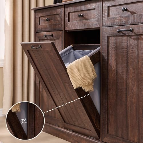 Image of IFGET Triple Tilt Out Trash Cabinet, Wood Trash Can Cabinet, Brown