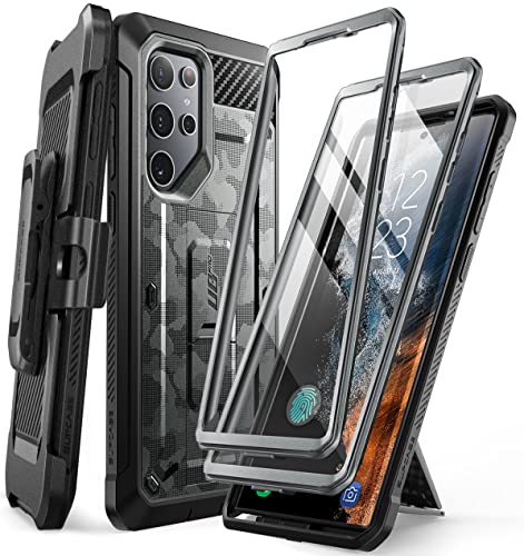 Image of SUPCASE Unicorn Beetle Pro Case for Samsung Galaxy S22 Ultra 5G (2022 Release), [Extra Front Frame] Full-Body Dual Layer Rugged Belt-Clip & Kickstand Case with Built-in Screen Protector (CamoGray)