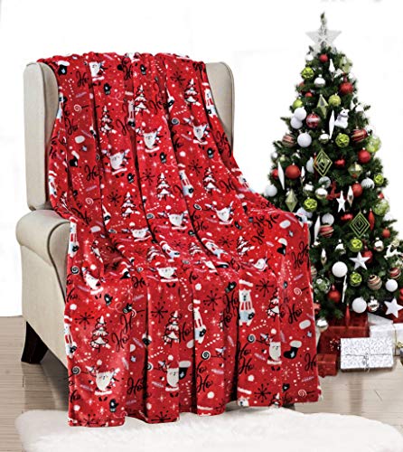 Ho Ho Ho Merry Christmas Collection By Décor&More Microplush Holiday Throw Blanket (60" X 50") - Red Santa #TOP8