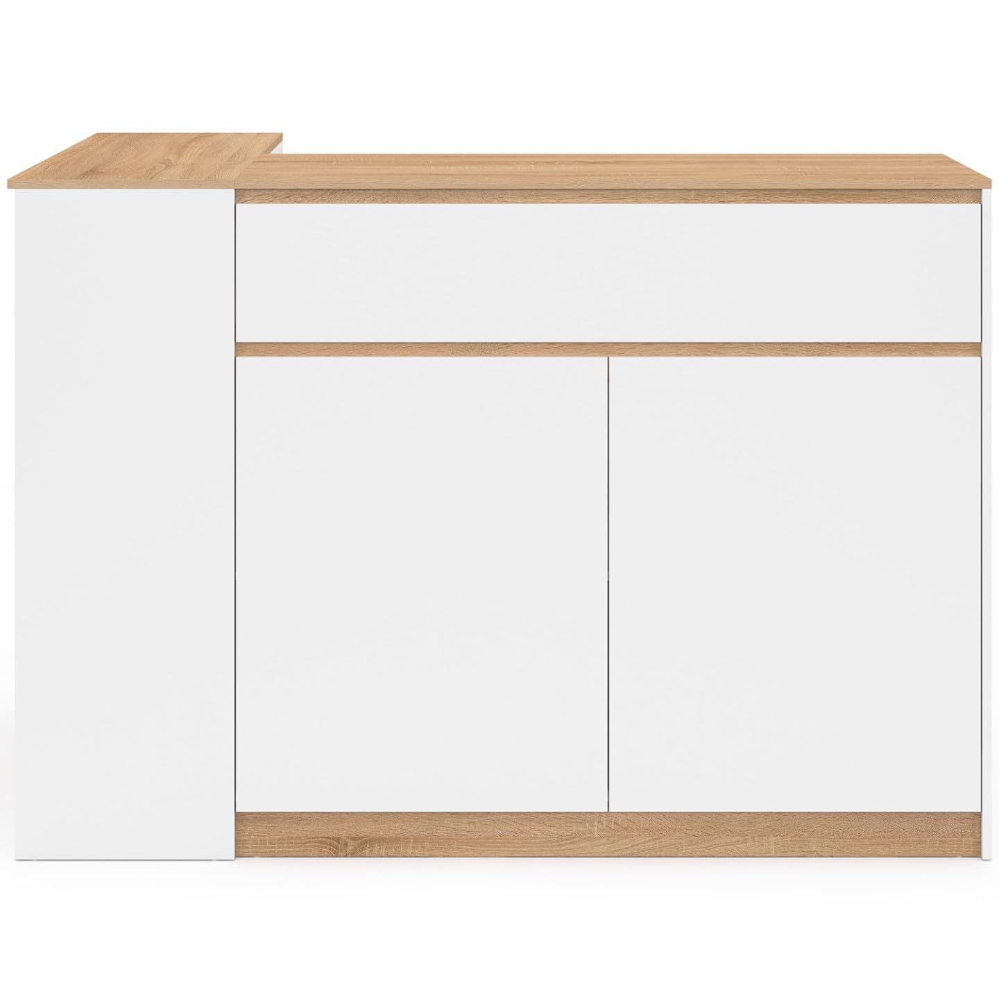 IDMarket - Ilot Central TOMI 130 cm 2 Personnes Double Plateau Bois Blanc avec Plan de Travail façon hêtre