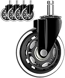 Wood Safe Office Chair Wheels Replacement 5-Set, Heavy Duty Rubber Caster Wheels Roll Smooth on Carpet, Universal Chair Roller Wheels with 7/16 Inch Stem