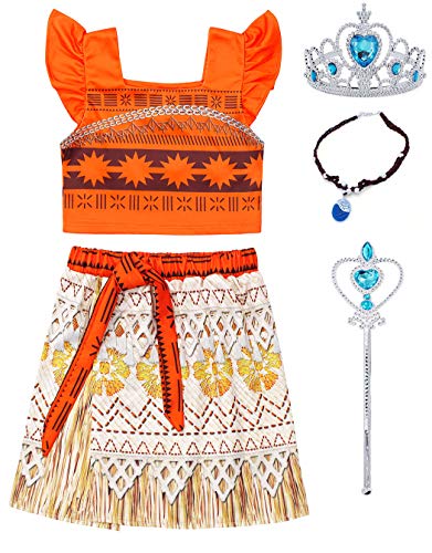 HenzWorld Little Girls Clothes Outfits Dress Up Costume Princess Halloween Cosplay Birthday Party Necklace Wand Crown Accessories Kids Age 9-10 Years