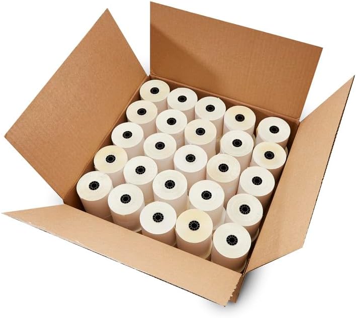 ShopSmartOnline - Rollos autocopiativos de dos capas de 3 pulgadas x 95 pies, blanco/amarillo (50 rollos - 1 caja) rollos de papel para impresora de