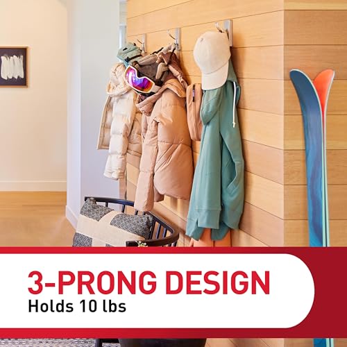 Image of Command X-Large Satin Nickel Triple Hook,1 Hook,3 Strips,Damage-Free Hanging with Adhesive Strips,No Tools Wall-Hook for Hanging Decorations in Living Spaces,(Pack of 8)