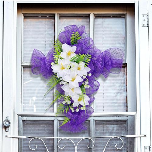 Porte de couronne de Pâques rustique avec feuillage artificiel durable - 4