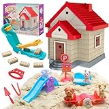Crelloci House Building Play Sand Toys, House Mold 1.7lbs Magic Sand 4 Tools & Dog Slide Model, Construction Sensory Toy Magnetic Sand Set, Gift for Kids Boys Girls Age 3-8
