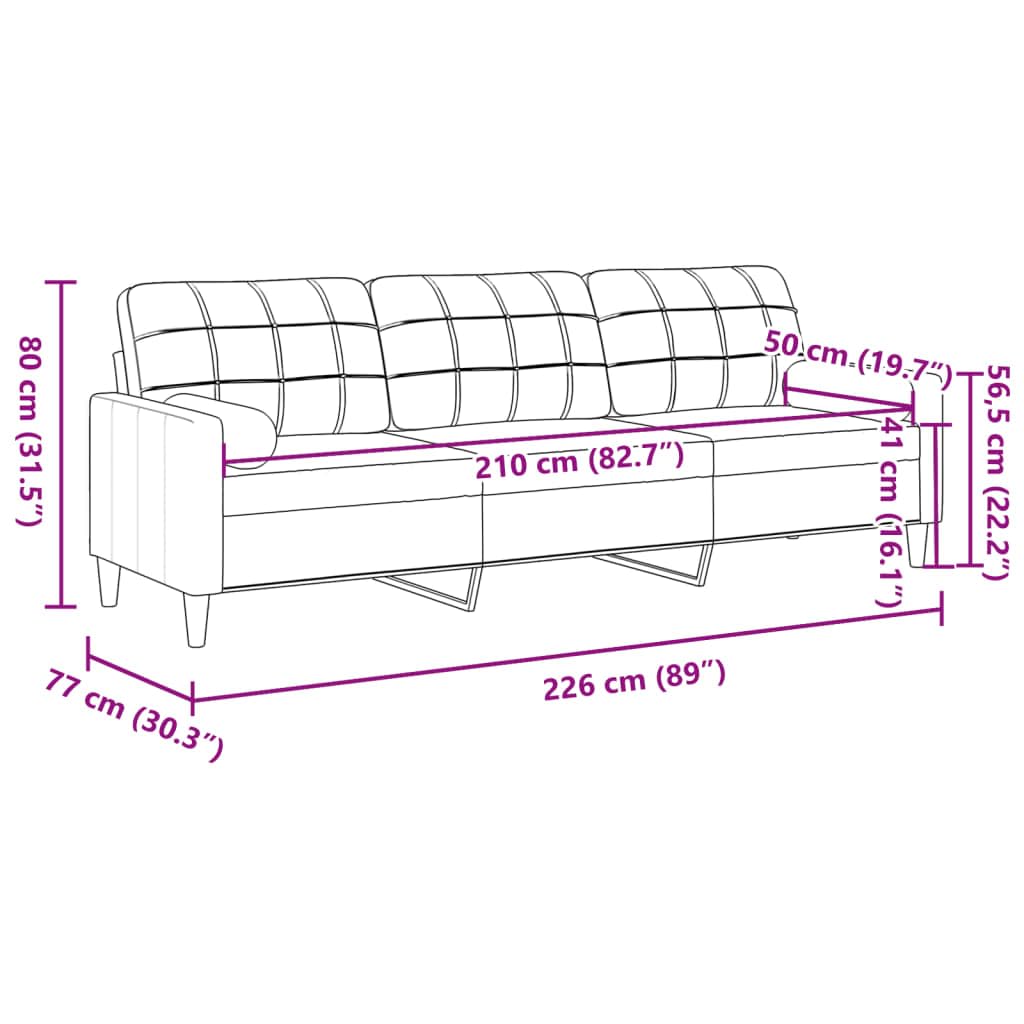 vidaXL Sofá de 3 plazas con Cojines Terciopelo Gris Claro 210 cm