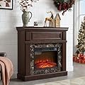42" Electric Fireplace with Mantel, Portable Freestanding Wood Stove Heater, 23" Electric Fireplace Insert,1400W Realistic 3D Flame Stacked Stone Surround, Remote Control (Cherry, 42" W 40" H 14" D)
