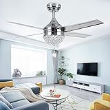 LED Crystal Ceiling Fan Light With Remote Control Modern Fans 4 Stainless Steel Blades For Home...
