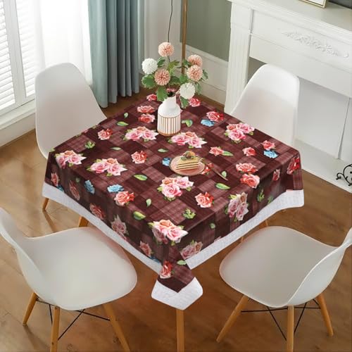Image of Dakshya Industries PVC Waterproof Square Table Cover 48x48 Inch for 4 Seater Dining Table | Floral Printed Oilproof Stain Resistant Washable Plastic Table Cover, Music